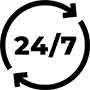 24/7 service icon with circular arrows