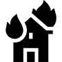 House icon with fire symbol, emergency concept.